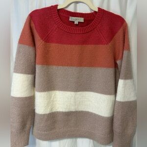 LOFT Women's Colorblock Sweater - pink, pink-Orange, tan shimmer, cream